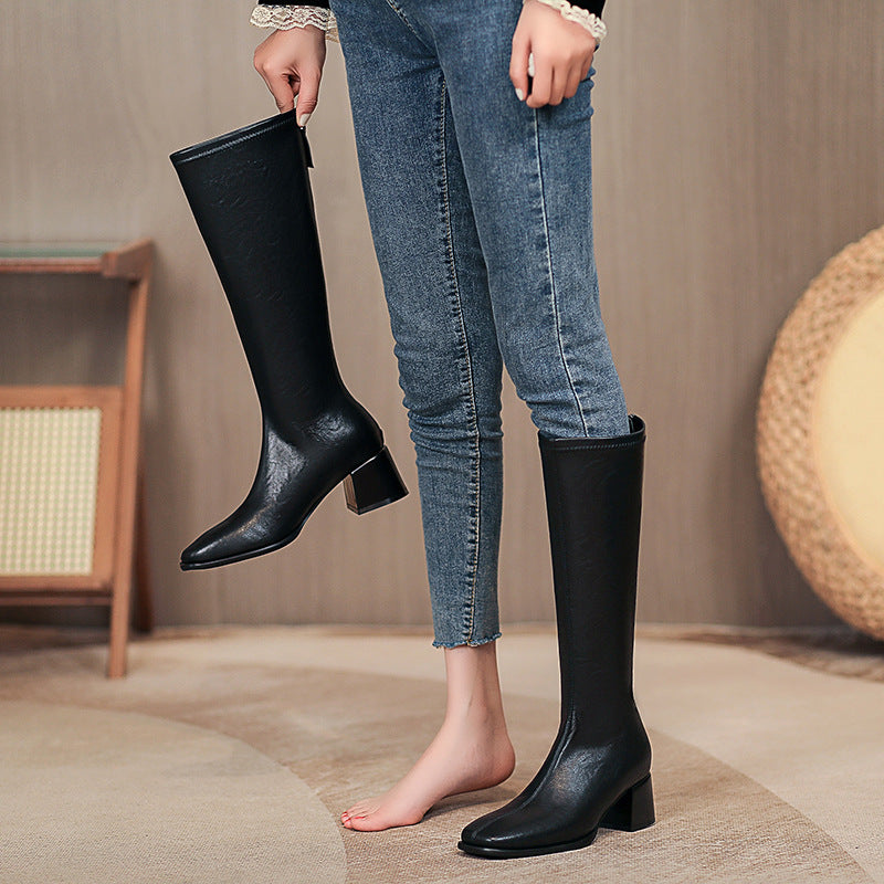 Below The Knee Long Female Chunky Small High Knight Boots