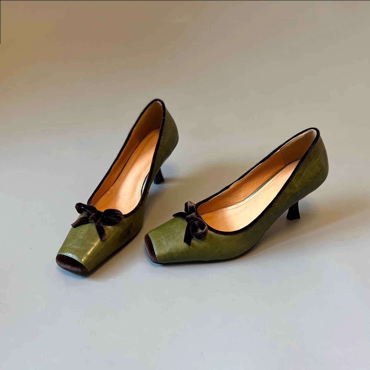 Women's Elegant Stiletto Low-cut Bowknot Square Toe Avocado Women's Shoes