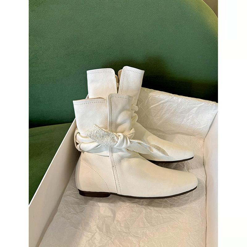 Women's Design Height Increasing Insole White Ankle Retro Chelsea Boots