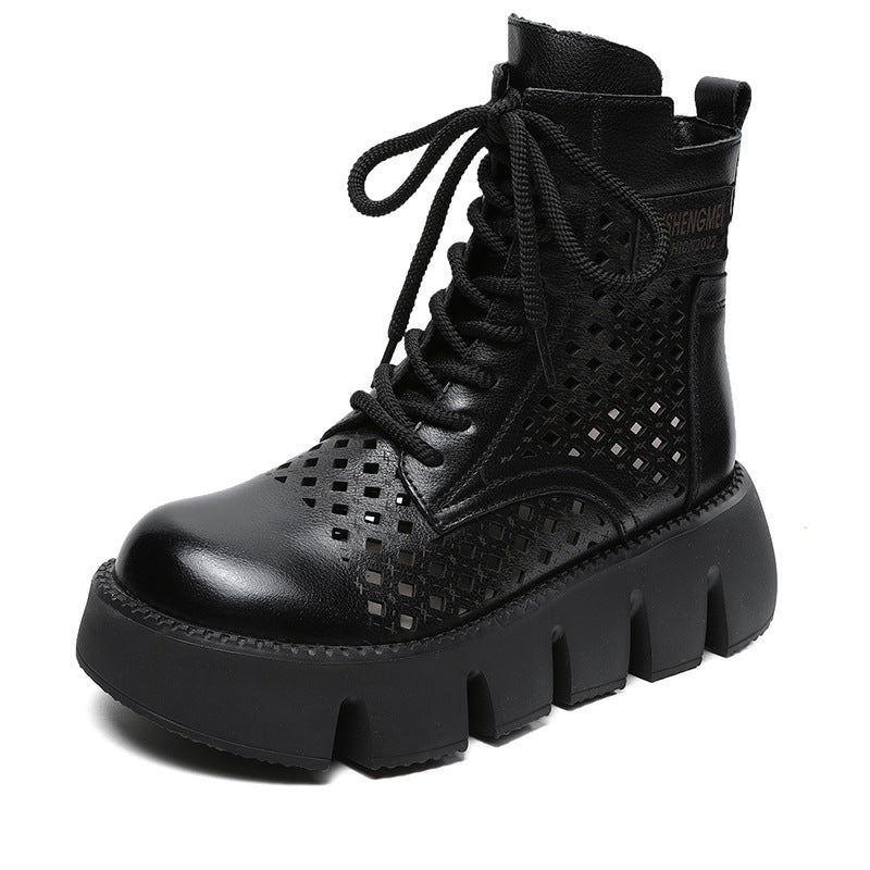 Women's Summer Retro Hole Zipper Platform Ethnic Sandals