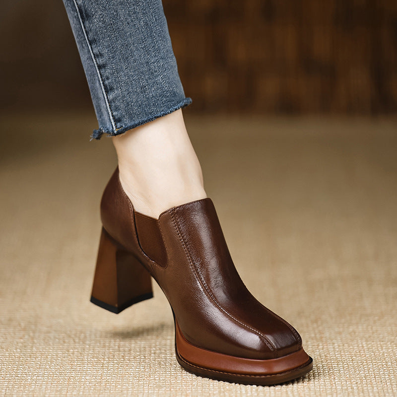 Women's Waterproof High Chunky Spring Not Tired Feet Deep Mouth Square Women's Fashion Shoes