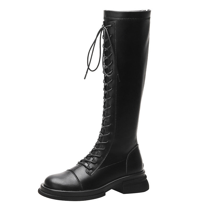 Knee Knight British Style Thick Bottom Chunky Back Boots