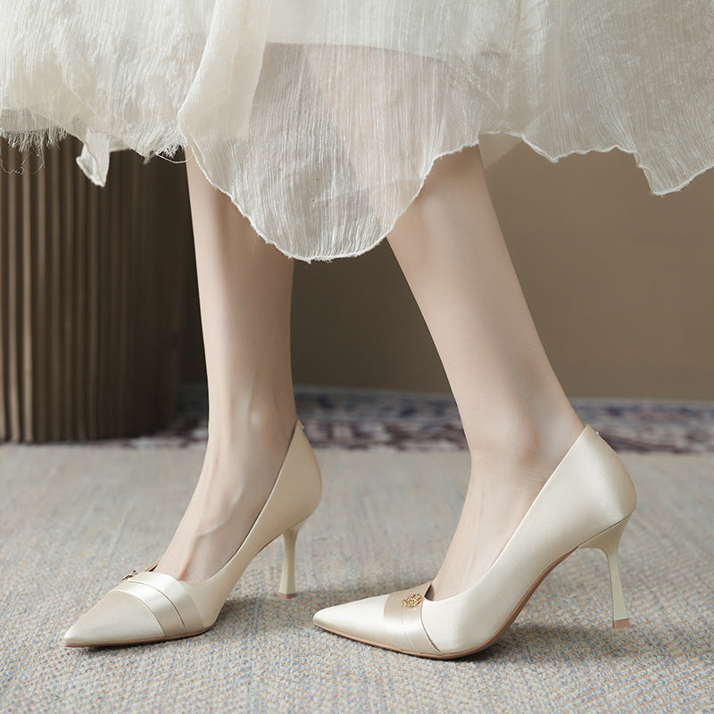 Women's Elegant Satin High Pointed Toe Stiletto Wedding Bridesmaid Banquet Women's Fashion Shoes