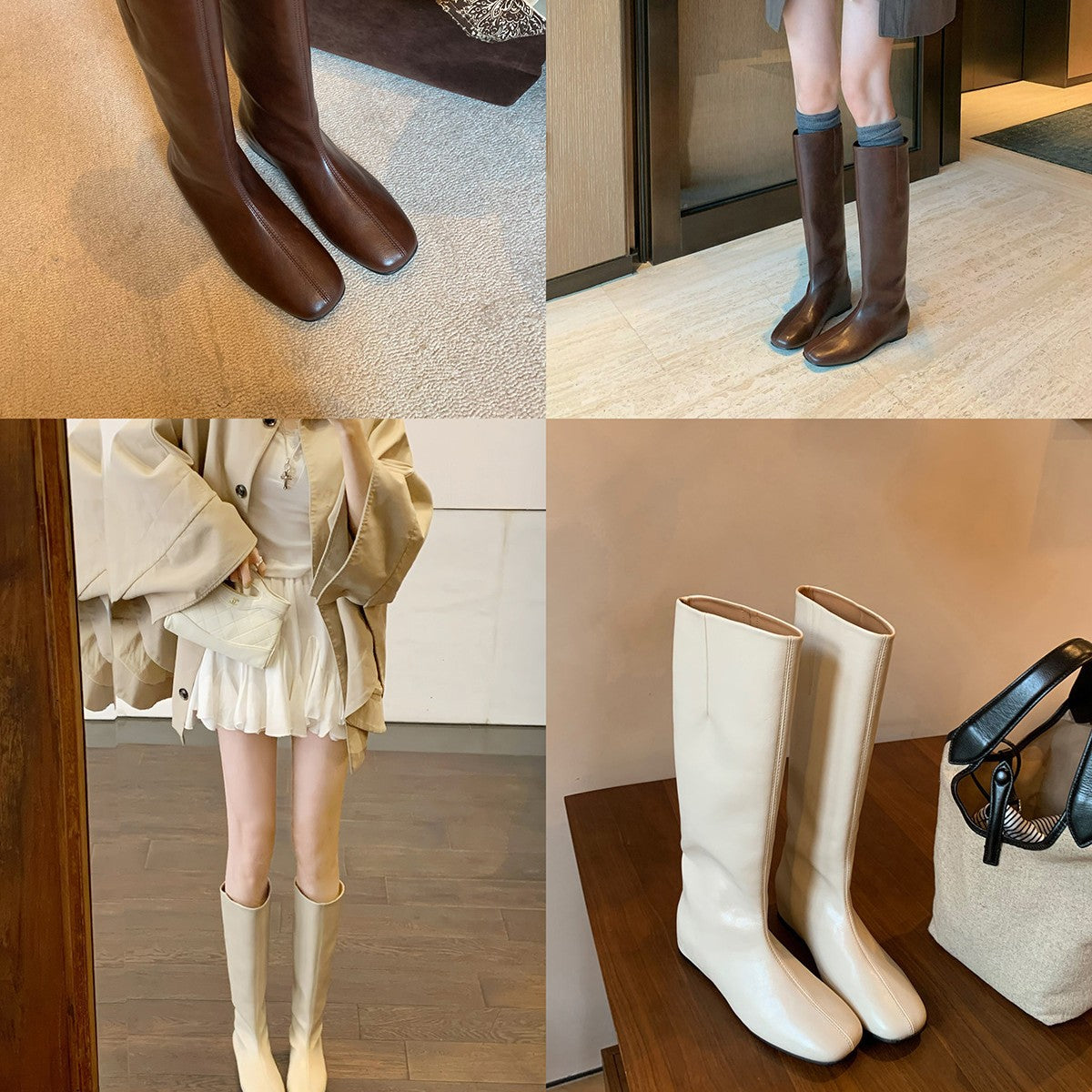 Mom Fleece-lined With Hidden Long Female Versatile Retro Head Skinny Women's Leather Boots
