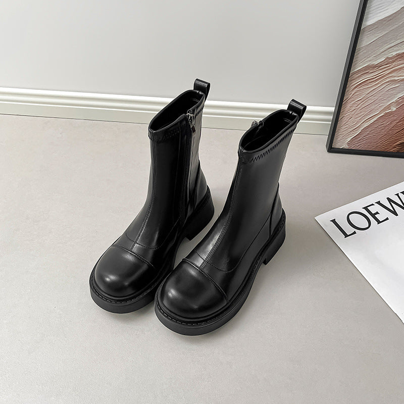Women's Thick Bottom Side Zipper Knight Simple Skinny Women's Leather Boots