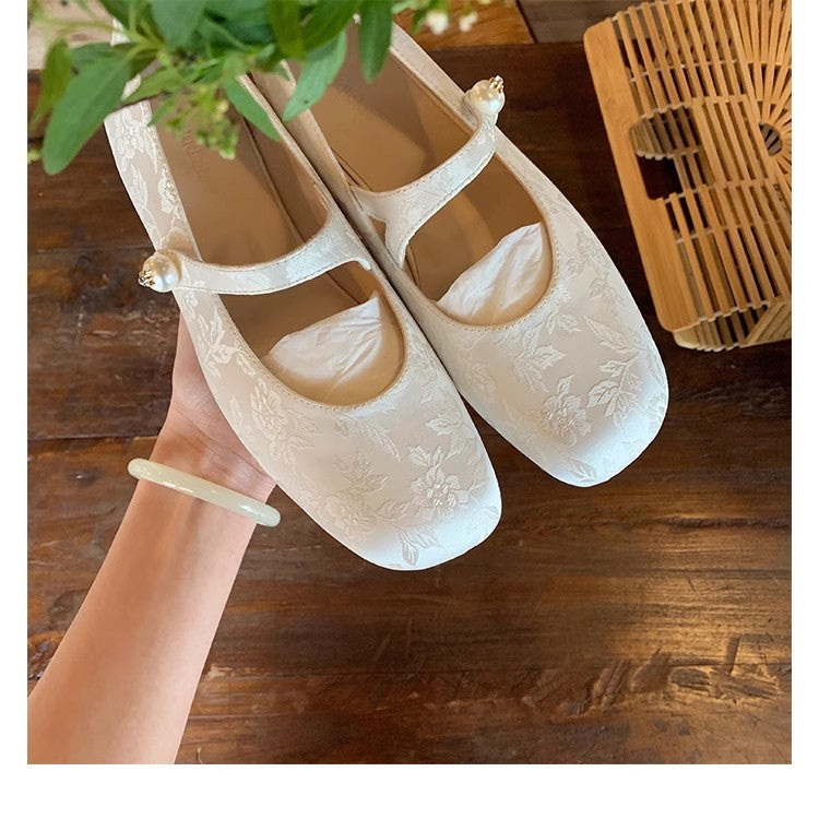 Women's Pearl With Square Head Jacquard Mary Women's Shoes