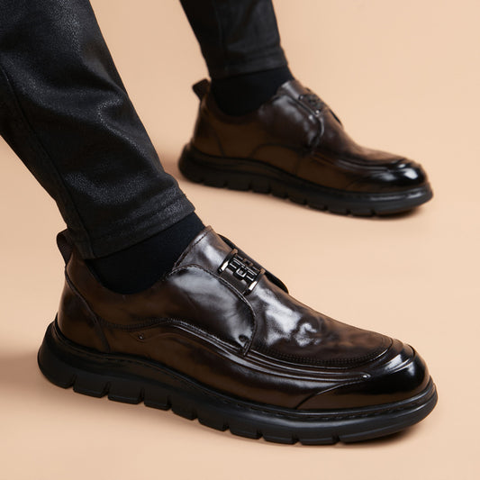 Men's Layer Cowhide Formal Thick Bottom Light Luxury One Men's Business Leather Shoes
