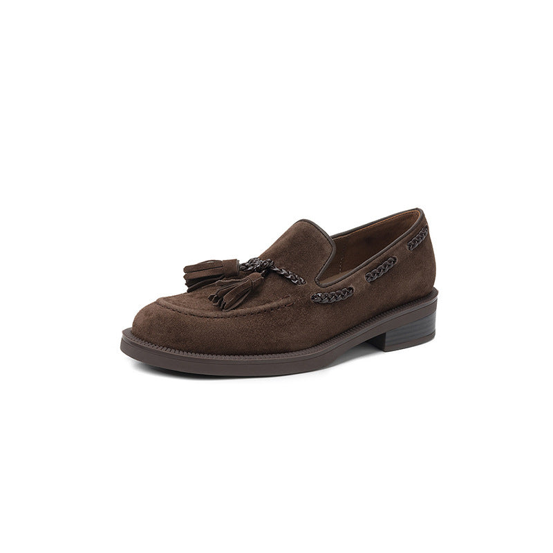 Women's Autumn Tassel Slip-on Chunky Low Deep Mouth Pumps Men's Shoes