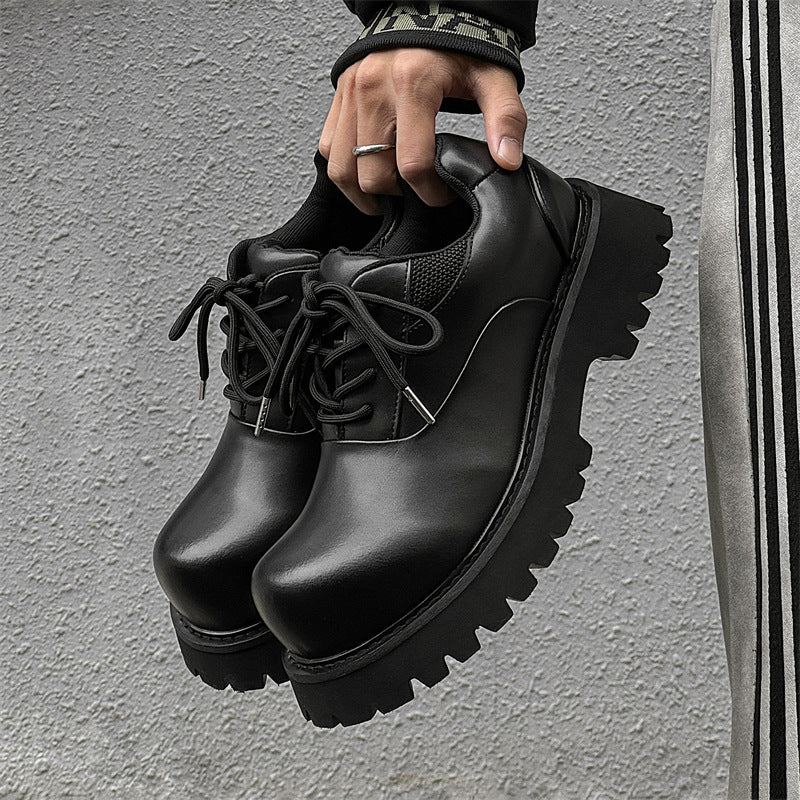 Men's Bottom Large Warped Head Derby British Height Increasing Leather Shoes