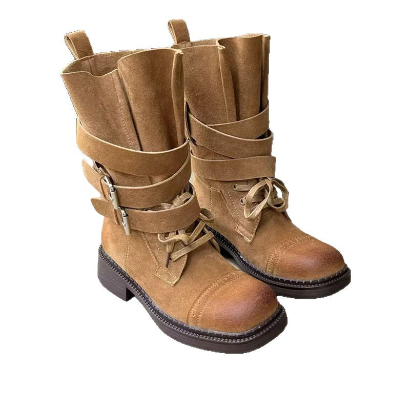 Women's Thick Bottom Belt Buckle Martin British Boots