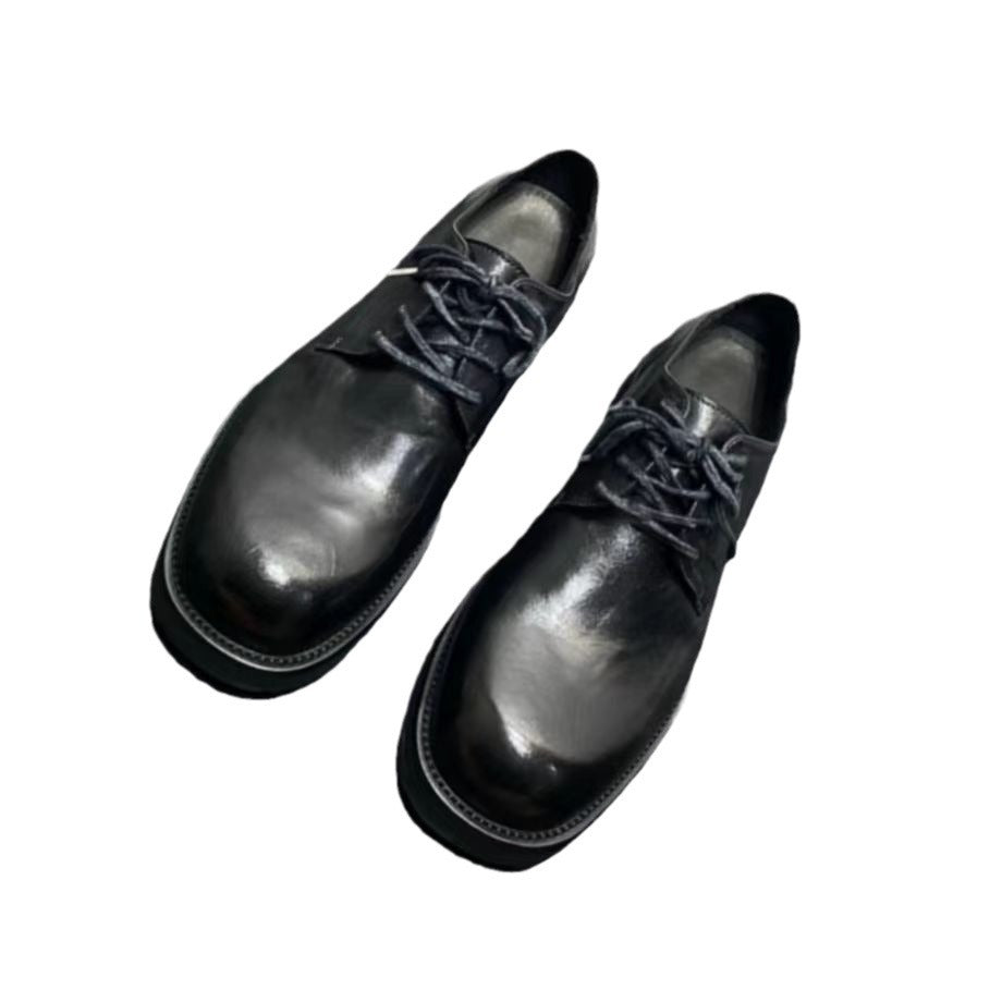 Men's Horse Black Business Genuine Retro Big Head Thick Leather Shoes