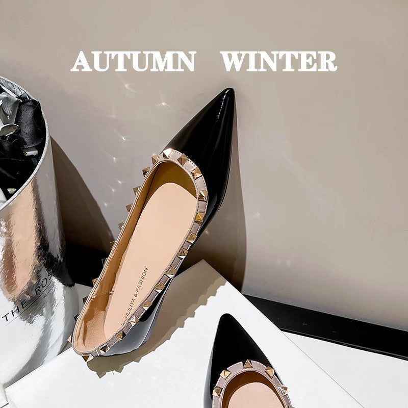 Women's Rivet Patent Lei Gentle Soft Soled Women's Fashion Shoes
