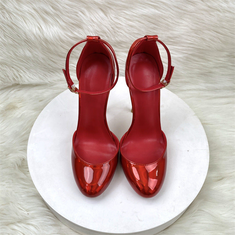 Unique Red Buckle Stiletto Sexy Hollow Heels