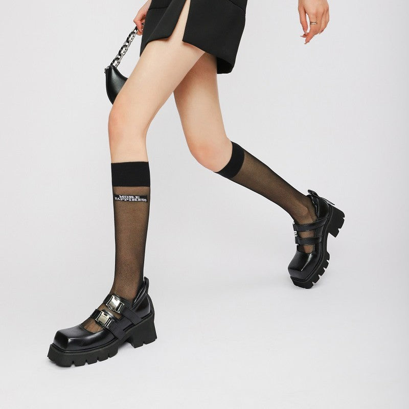 Women's Low-cut Metal Platform Plus Size One Leather Shoes