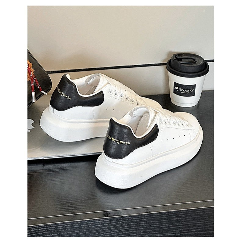 Men's & Women's Cowhide Mcqueen White For Thick Sole Height Increasing Couple Sports Men's Casual Shoes