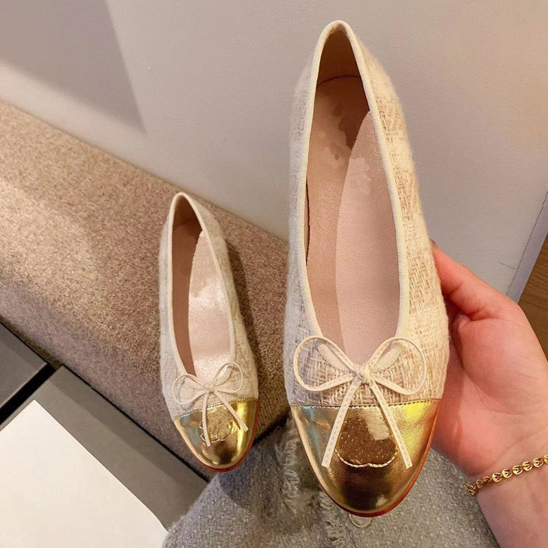 Women's Early Spring Classic Style Flat Pumps Round Head Shallow Mouth Women's Casual Shoes