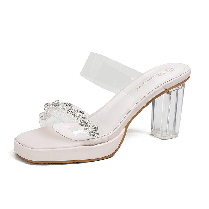 Women's Summer High Waterproof Platform Crystal Thick Heels