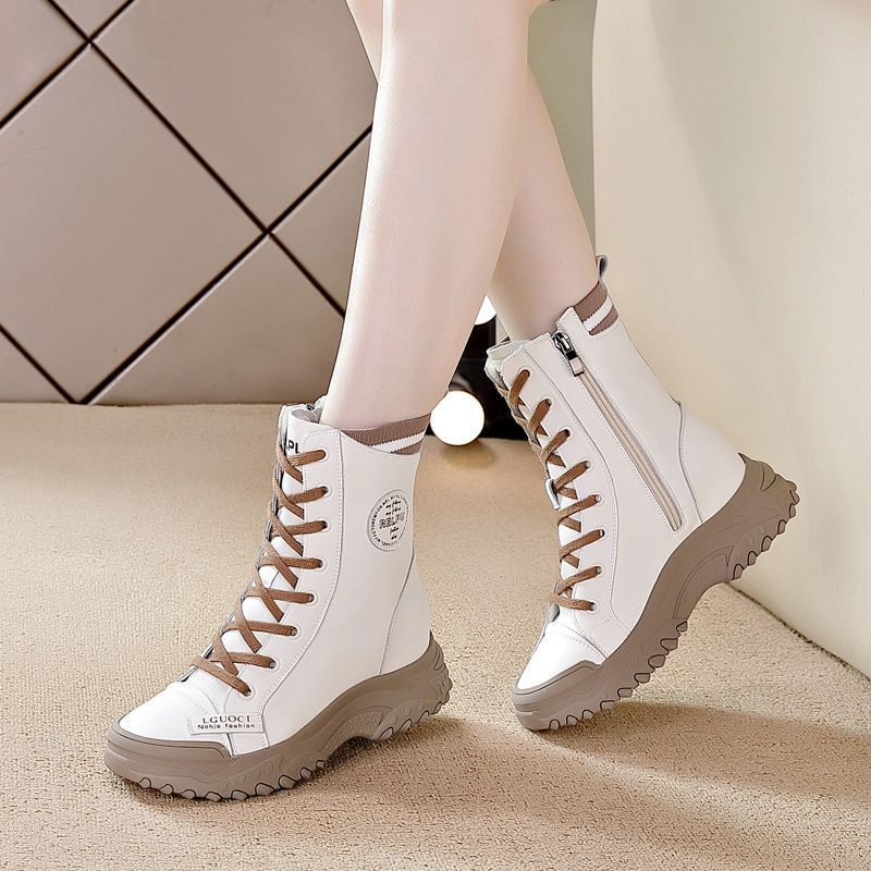 Women's Booties Fleece-lined Cotton Small Man Height Increasing Insole Women's Leather Boots