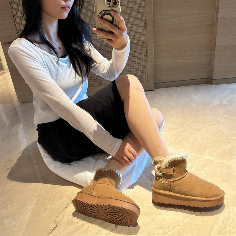 Women's Short Thick Bottom Woven Wool Extra Plus Boots