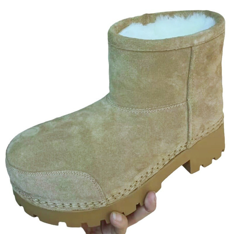 Women's Cow Suede Ugly Cute Round Thermal Snow Boots