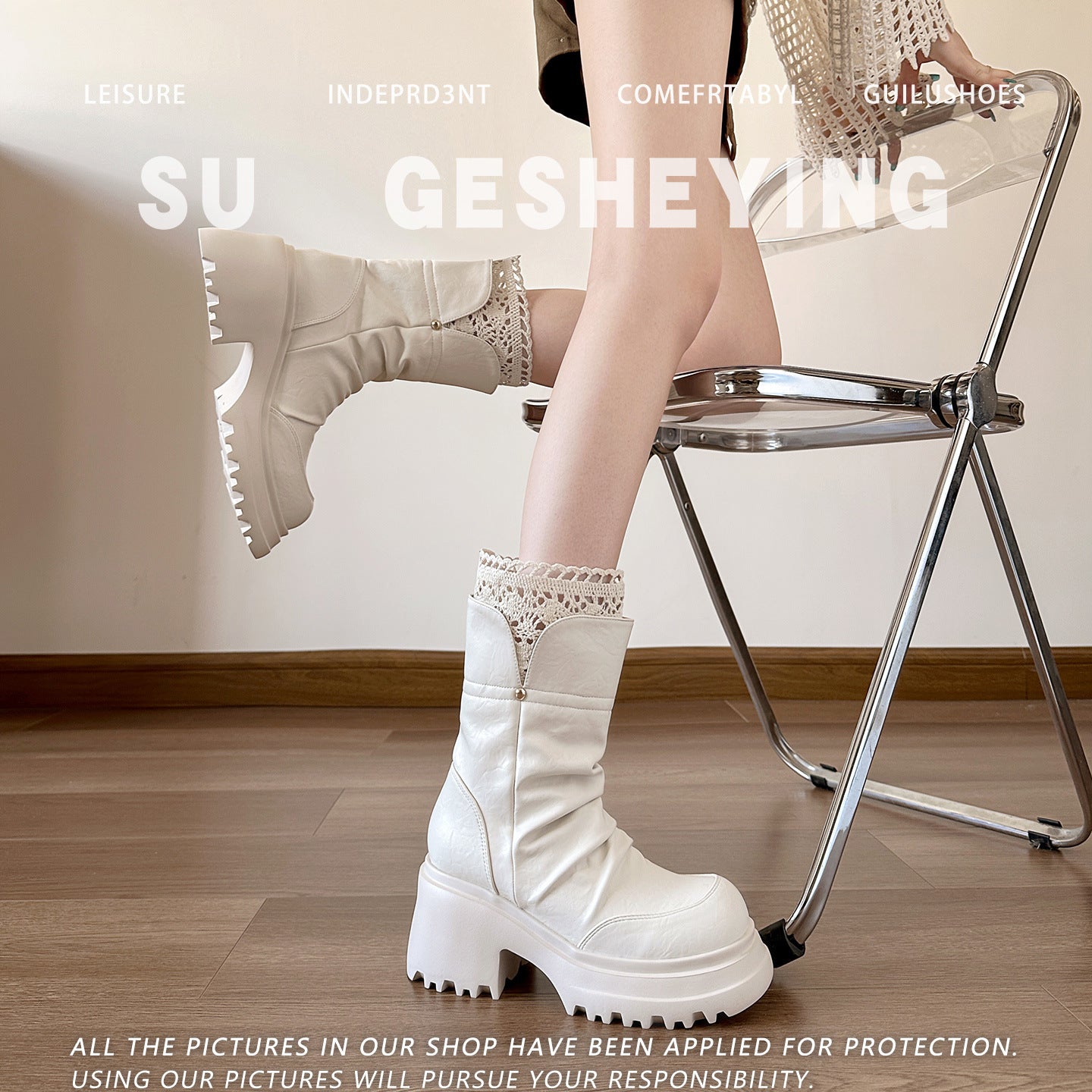 Women's Round Toe Knee-high Winter Chunky Knight Women's Leather Boots