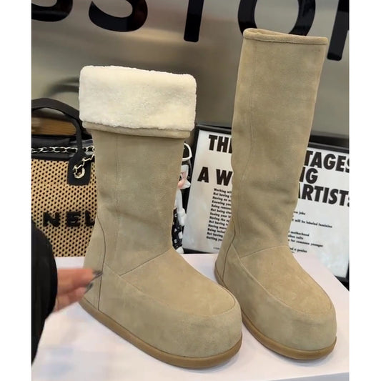 Women's Two-way Wear Flanging Thick Bottom Long Plus Veet Thickened High Boots
