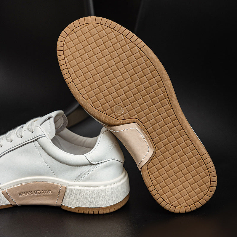 Women's Cowhide Trendy Autumn Thick-soled Wild White Women's Board Shoes
