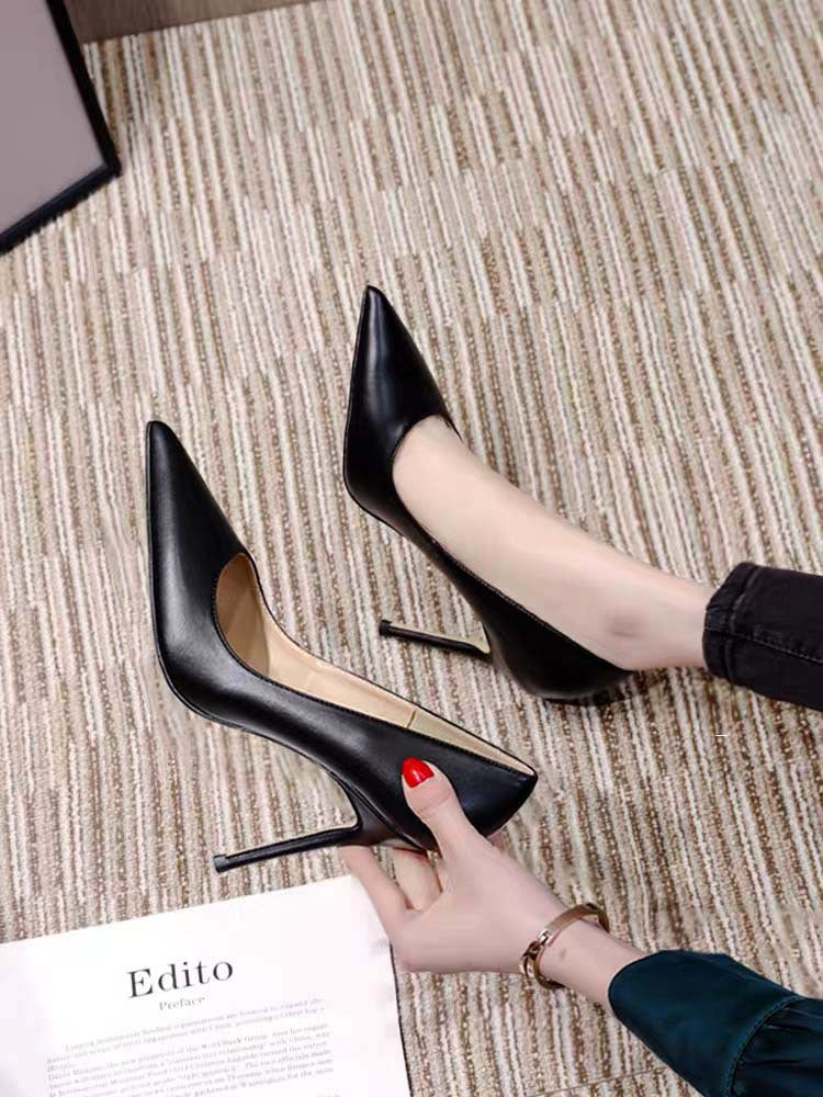 Women's Black Soft High Stiletto Sexy Pointed Heels