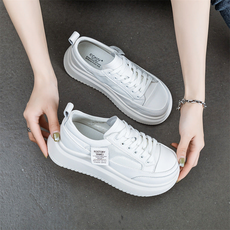 Women's Mesh Sports White Thick Bottom Breathable Casual Shoes