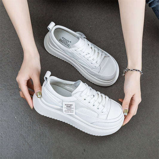 Women's Mesh Sports White Thick Bottom Breathable Casual Shoes