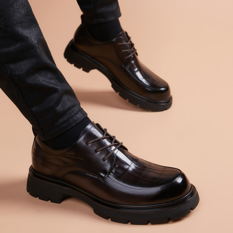 Men's British Thick Bottom Increased Big Head Wide Feet Men's Business Leather Shoes