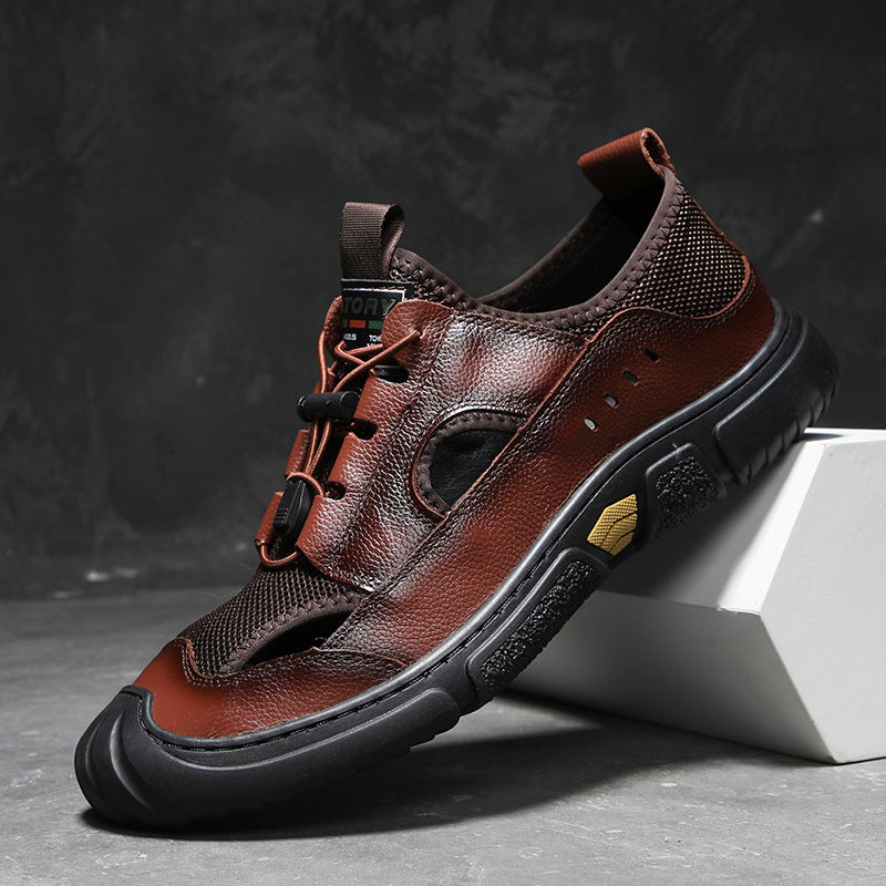 Men's Yuan Piece Top Layer Cowhide Breathable Leather Shoes