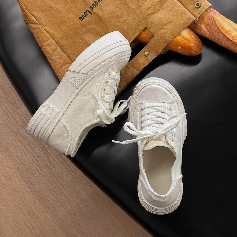 Women's Thick-soled Retro Rub Colored Distressed Bottom Dirty Platform Canvas Shoes