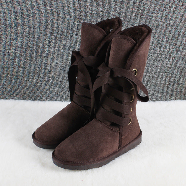 Tube Cross Strap Bow Male Female Large Size Winter Snow Boots