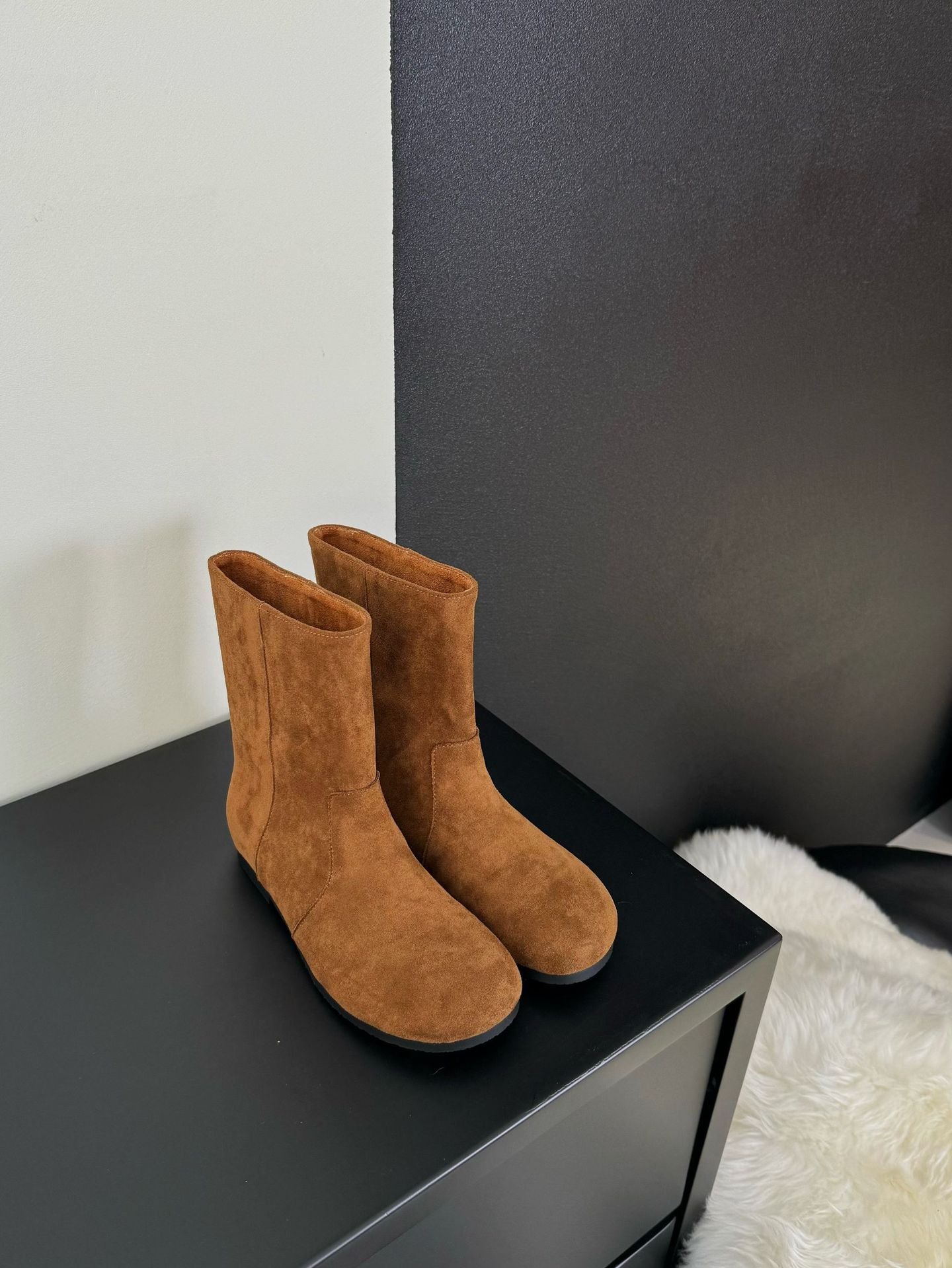 Women's Retro Lazy Style Pinecone Booties Round Toe Flat Bottom Martin Women's Leather Boots
