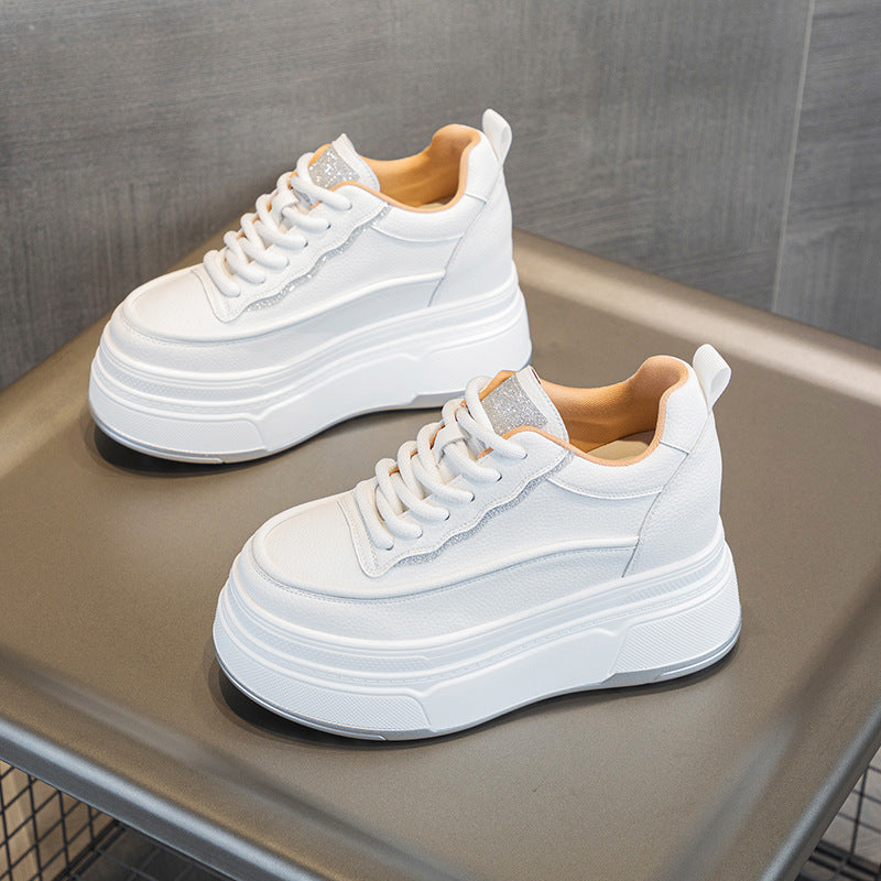 Women's Wedge White Muffin Platform Height Increasing Insole Small Pumps Women's Casual Shoes