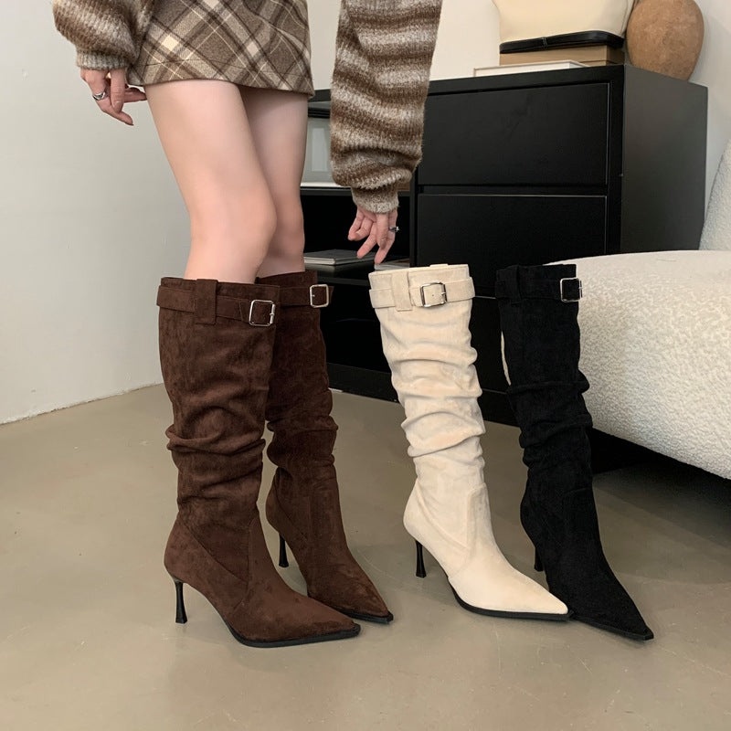 Female Tube Tail Suede Fashionable Stiletto Pointed Women's Leather Boots