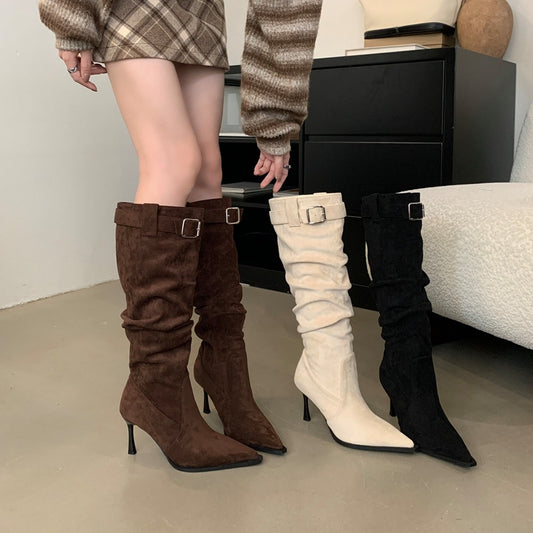 Female Tube Tail Suede Fashionable Stiletto Pointed Women's Leather Boots