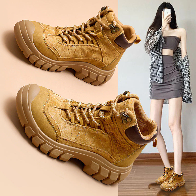Women's Travel Veet Martin Height Increasing Insole British Style Hiking Climbing Women's Leather Boots