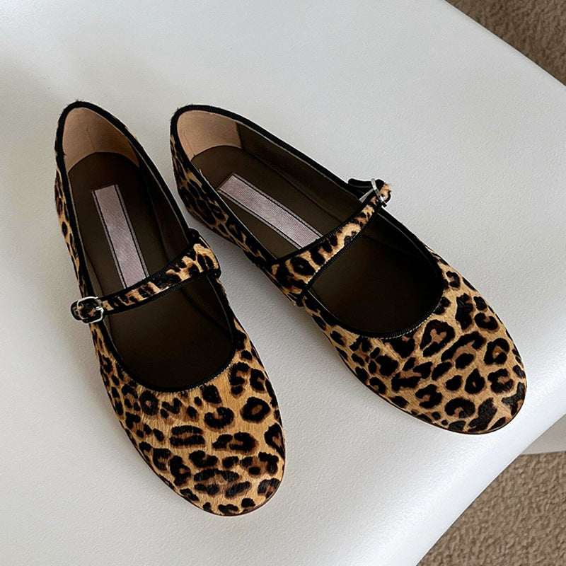 Head Ballet Low-cut Buckle Flat Leopard Print Women's Shoes