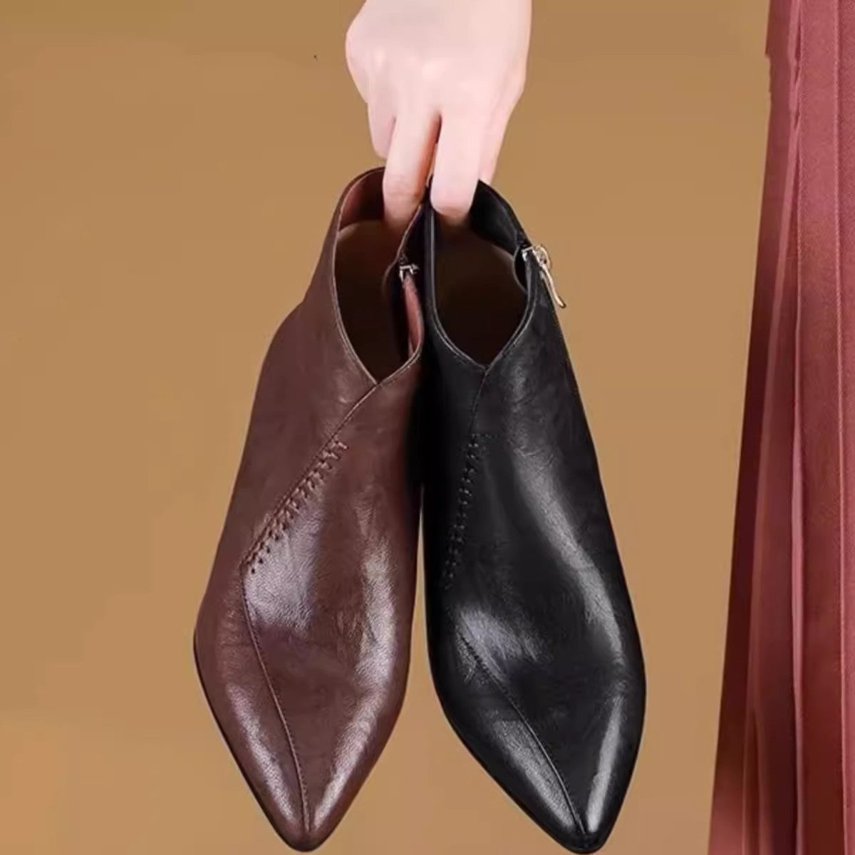 Women's Pointed Chelsea Chunky Martin With Veet Women's Leather Boots