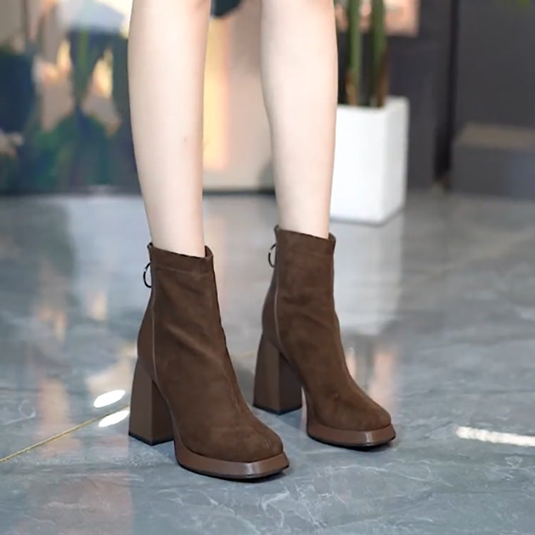 Women's High Autumn Square Toe Platform Fashion Boots