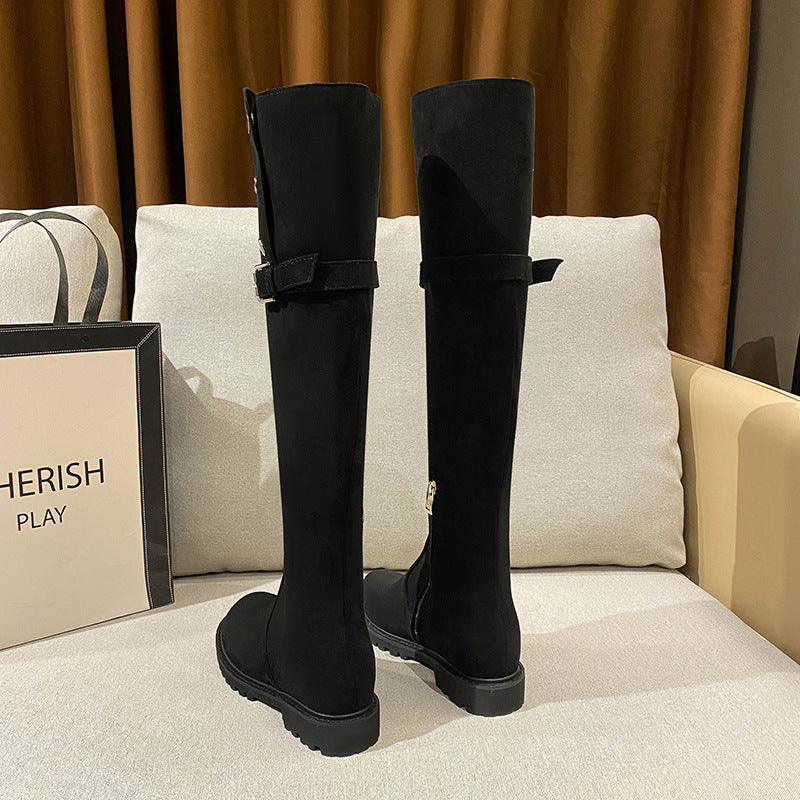Women's Suede Thick-soled Stretch Widened Long Veet High Women's Leather Boots