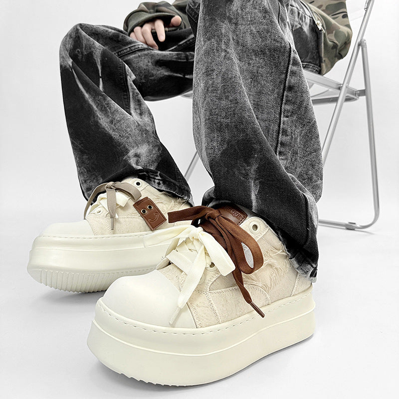 Women's & Men's High Street Platform Breathable Black White Hight Increasing Board Big Canvas Shoes