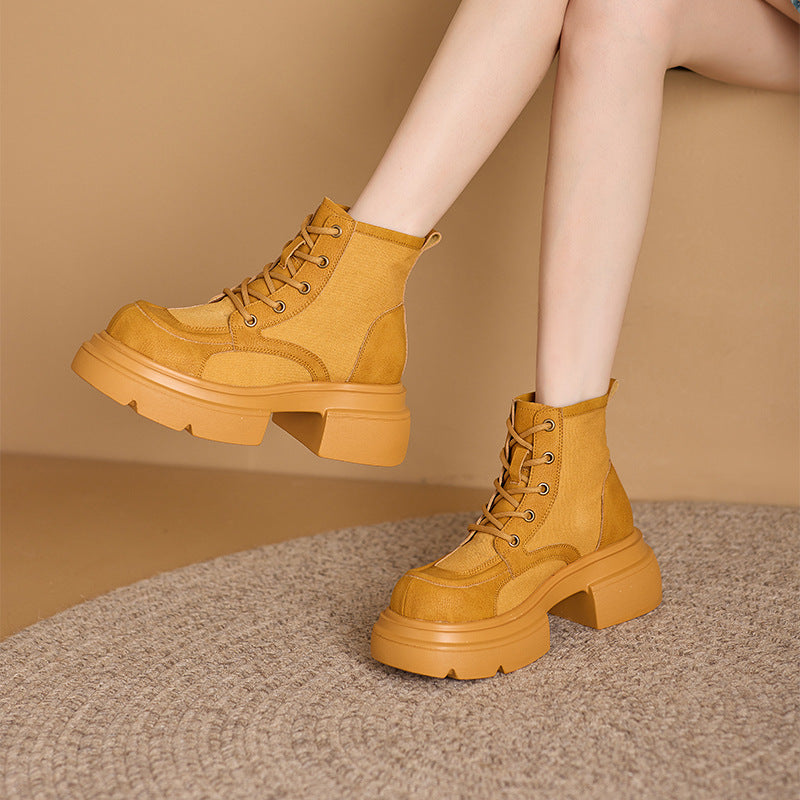 Women's Autumn Martin Korean Satin Low-cut Short Worker Women's Leather Boots