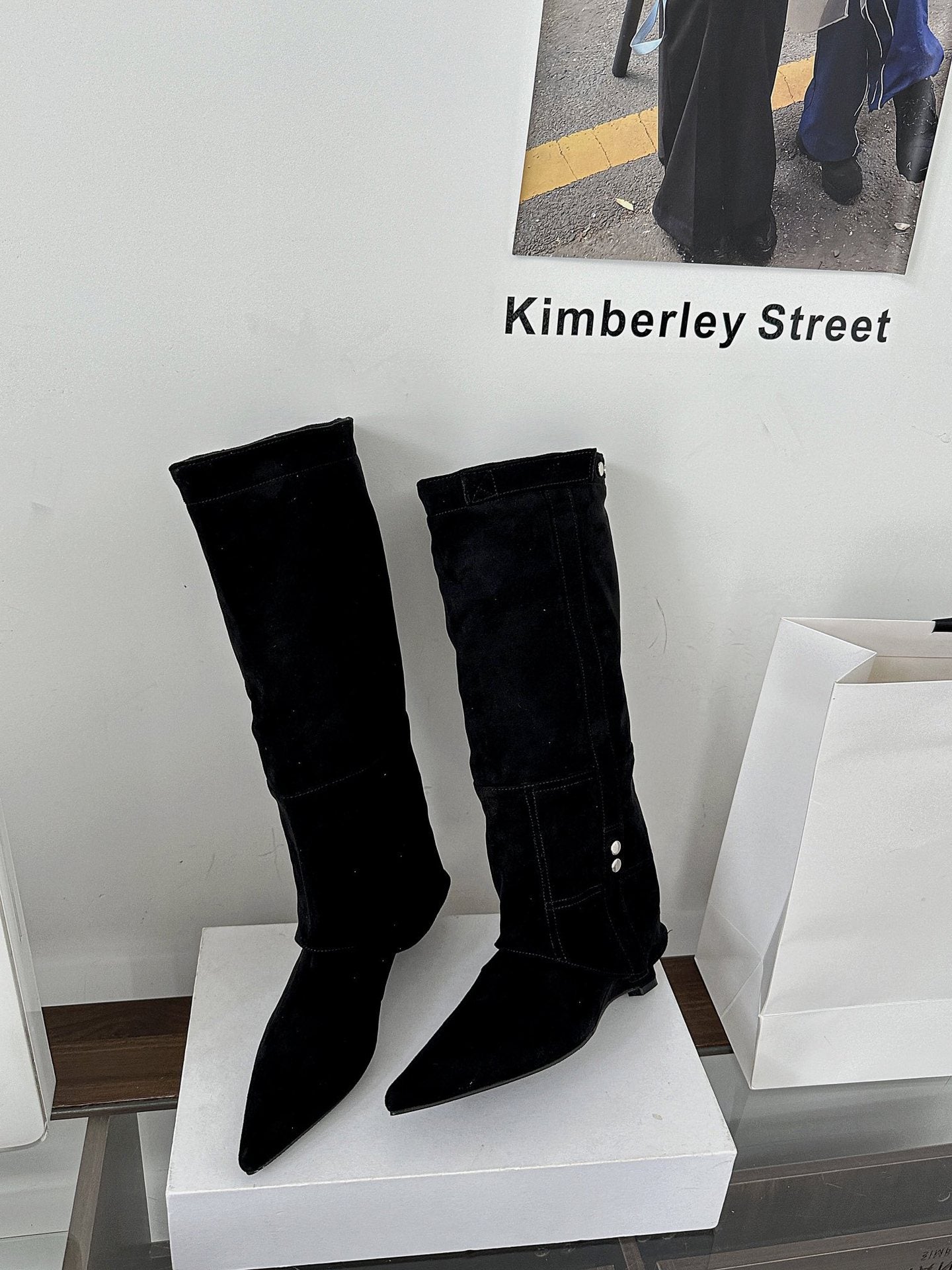 Pointed Toe Suede Long Pants Slim Women's Leather Boots