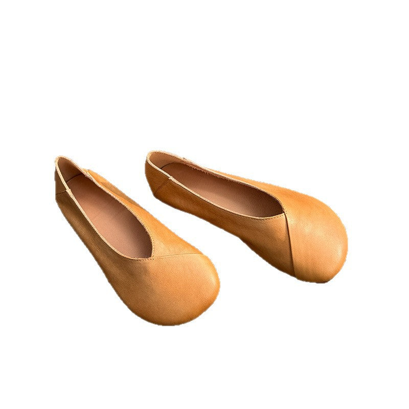 Women's Mori Style Retro Flat Bottom Soft Surface Slip-on Low-cut Cowhide Men's Shoes
