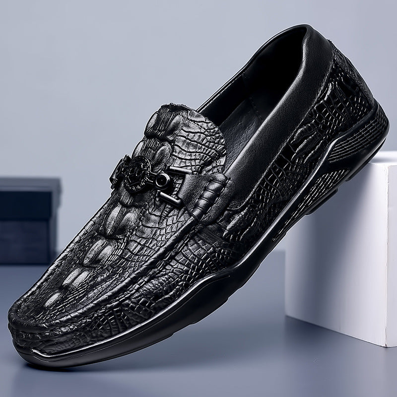 Men's First Layer Cowhide Crocodile Pattern Fashion Casual Shoes