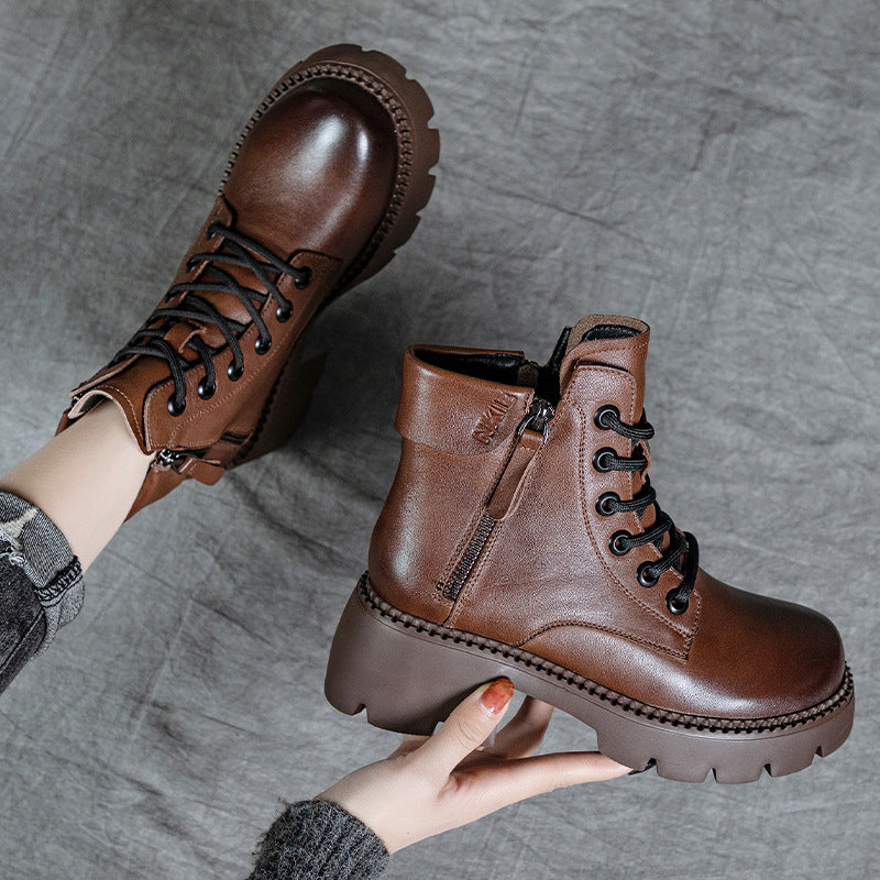 Women's Height Increasing Small Martin Chunky Retro Boots