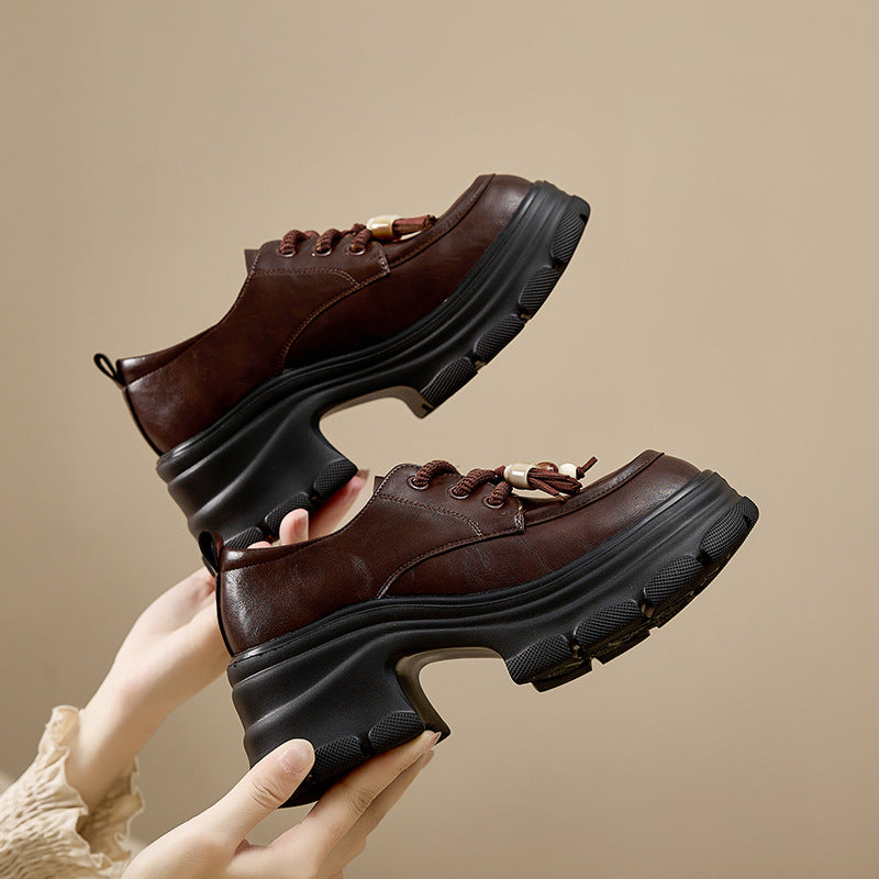Women's British Retro Platform Height Increasing Ultra Light Preppy Leisure Loafers
